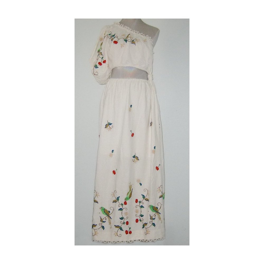 NWT FARM RIO One-Shoulder PITANGA Embroidery LINEN Blend Maxi Dress L MSRP $345